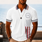 tanie Patriotyczne 250 Pola-2026 250. Męskie koszulki polo z amerykańską flagą USA Krótki rękaw Koszule polo z kołnierzykiem Casual Athleisure Ubranie na festiwal 3D Druk Guziki Oddychająca Siatka Wiosna i Lato Biała 1 Biała 2