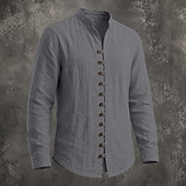  Men Shirt Linen Shirt Summer Shirt Casual Shirt Button Up Shirt Plain Casual Daily Black White Pink Sky Blue Long Sleeve Band Collar Spring & Summer Summer Clothing Apparel Buttons