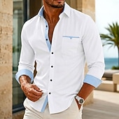 baratos Camisas de botões masculinas-Homens Camisa Social Saia camisa de botão Camisa não de ferro Bloco de cor Casual Diário Azul Branco Preto Rosa Manga Longa Aberto para a Lateral Primavera Primavera &amp; Outono Roupa Patchwork