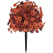  24 inch kunstmatige herfstbloemensteker voor buiten, nepchrysant, violette buxus, bolvormige bomen, Thanksgiving, Halloween, UV-bestendige tuinstekers voor de tuin &gazon, kleurecht, zwaar zijden