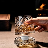 economico Bicchieri-Bicchiere da whisky girevole con base per rotazione a 360 gradi, 267 ml, bicchieri da whisky girevoli old fashioned per scotch, cocktail, rum, cognac, vodka, liquori, regalo unico per uomo