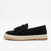 cheap Slip-On Casual Shoes-Men's Blue Tassel Espadrille Loafers – Lightweight Slip-On Resort Shoes, Old Money Casual Footwear for Cruises, Beach Vacations and Weekend Getaways