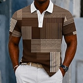 cheap Men's Geometric Polo-Men's Geometic Polo Shirts Short Sleeve Polo Shirts Lapel Business Casual Business Athleisure 3D Print Buttons Breathable Mesh Summer Spring Blue Black Brown