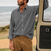 cheap Men's Smart Casual Shirts-Men Shirt Casual Shirt Corduroy Shirt Button Up Shirt White Dark Brown Black Navy Blue Purple Long Sleeve Plain Shirt Collar Casual Daily Plain Clothing Apparel Elegant Fashion Casual