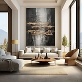 abordables Peintures Abstraites-Grande peinture à l'huile faite main de style wabi-sabi, peinture murale noire et or, peinture texturée gris or, peinture abstraite minimaliste noire, art moderne, décoration murale