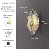 abordables Apliques de pared para interior-Gold LED wall lights, modern wall lights, bionic leaf vanity lamps for bathroom, bedside table wall lamp, perfect for bedroom, living room