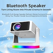 cheap Projectors-Smart Projector with Auto Focus &amp; Auto Keystone, 720P Native Portable Movie Projector with RGB Ambient Light, Bluetooth Speaker, WiFi Screen Casting, 180° Rotatable Home Theater Projector