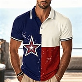 voordelige Patriottische 250 Polos-2026 250e Amerikaanse mannen US Flag Polo-shirts korte mouwen Polo-shirts kraag casual athleisure 3D-print knopen ademend gaas lente en zomer blauw zwart legergroen