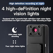 abordables Cámaras de red IP de interiores-Cámara corporal HD 1080p con visión nocturna infrarroja, mini cámara de seguridad portátil con clip para el hogar, la oficina y exteriores, grabadora de vídeo portátil con estabilización deportiva y