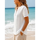  Femmes T-shirt Chemise Henley Boutons Rayé Mode Manche Courte Henley Hauts Longs Occasionnel Plage Été Blanche Vert Claire bleu marine Bleu Ciel Orange Été Printemps