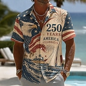 4th of July 2026 250th Men's Eagle American Flag Shirt Summer Shirt Button Up Shirt Short Sleeve Patriotic Outdoor Festival Summer Spring Turndown 3D Print Collared Shirts Blue Blue 3# Blue 2# Blue 1#