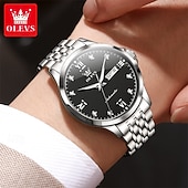 baratos Relógio Automático-Relógio masculino automático Olevs de luxo, em aço inoxidável prateado, com mecanismo de corda automática, mostrador com numerais romanos, diamantes, à prova d'água e com ponteiros luminosos, ideal