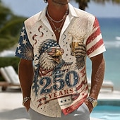  2026 250-årsjubileum Men’s Ørn Amerikansk Flagg Skjorte Sommer Skjorte Knapp Opp Skjorte Korte Ermer Patriotisk Utendørs Festival Sommer Vår Turndown 3D Trykk Krage Skjorter Blå Hvit Hvit 1 off-white