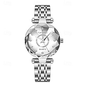 economico Orologi al quarzo-Orologio di lusso da donna, elegante quadrante sfaccettato verde smeraldo con bracciale a maglie in acciaio inossidabile color oro rosa, orologio da polso al quarzo alla moda per signore, dettagli in