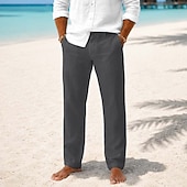  Herren Leinenhosen Hose Anzughose Sommerhose Strandhose Tasche Einfach Komfort Atmungsaktiv Volle Länge Lässig Täglich Outdoor Urlaub Mode Khaki Schwarz Unelastisch