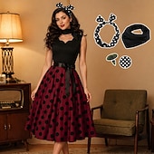abordables Tenues-Années 1950 Rétro Vintage Rockabilly Robe trapèze Robe Évasée Pois Déguisement Femmes Fête / Soirée Enterrement de Vie de Jeune Fille Adulte Robe Bandeau Robes de soirée
