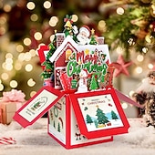  3D-Pop-up-Weihnachtskarte in einer Schachtel, Weihnachtsmann &Weihnachtskarte mit Schneemanndorf, einzigartiges handgefertigtes Geschenk für Kinder, Freunde und Familie, festliche Tischdekoration mit