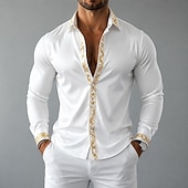 baratos Camisas de cetim masculinas-Homens Camisa Social Blusa de cetim Saia camisa de botão Camisa de formatura Gradiente Festa Casamento Preto Branco Vermelho Azul Manga Longa Aberto para a Lateral Todas as Estações Roupa