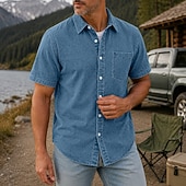 cheap Men's Smart Casual Shirts-SoftFade™ Men Shirt Casual Shirt Demin Shirt Acid Wash Shirt Garment Dyed Black Light Green Burgundy Navy Blue Purple Short Sleeve Plain Shirt Collar Casual Daily Button-Down Clothing