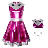 voordelige Dameskostuums-Jurken Outfits Fancy kostuum Buitenaards kostuum Ruimtemeisje Cosplay Glanzend latex patent Metallic Kinderen Volwassenen Dames Halloween Carnaval Boekenweek Feest Prestatie Aankleden