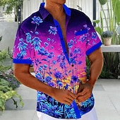 cheap Tropical Plants-Men's Coconut Tree Tropical Plants Summer Hawaiian Shirt Tropical Shirts Aloha Shirt Short Sleeve Hawaiian Holiday Beach Vacation Wear Summer Turndown 3D Print Front One Pocket Button Up Shirts Black