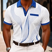  Homme Géométrique Ligne Polo Manche Courte Polos Chemises à Col Vêtement décontracté de travaile Extérieur Athleisure Tenue quotidienne Avec Poches Impression 3D Boutons Printemps & Été Bleu Rouge
