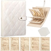 economico Portagioie e porta trucchi-Astuccio da viaggio per gioielli, pratico astuccio in pelle per gioielli da donna, con 5 pochette in velluto rimovibili per orecchini, anelli, collane e accessori da viaggio anti-groviglio.