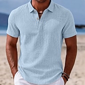 economico Polo Classico da Uomo-Per uomo Camicia di lino Polo Casuale Vacanza Classico Manica Corta Moda Tinta unica Semplice Leggero Bottoni Estate Primavera Blu Bianco Nero Blu marino Marrone Verde Camicia di lino