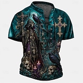  Per uomo Lupo Croce Maglia Henley Maglietta Manica Corta maglietta Stampa 3D Collo con lacci Henley Camicia Scuro Quotidiano Festival Blu verde 1# Verde Primavera & Estate Abbigliamento S M L XL 2XL