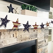 Ghirlanda vintage patriottica in legno con stelle, decorazioni da appendere per il 4 luglio, festone rustico con bandiera americana per il giorno dell'indipendenza, il Memorial Day, la mensola del