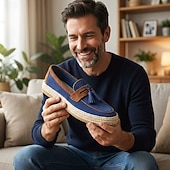 cheap Slip-On Casual Shoes-Men's Blue Tassel Espadrille Loafers – Lightweight Slip-On Resort Shoes, Old Money Casual Footwear for Cruises, Beach Vacations and Weekend Getaways