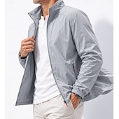 cheap Casual Jackets-Men Lightweight Jacket Casual Sun Protection UV Protection Slim Spring &amp; Summer Spring Casual Daily Outdoor Stand Collar Regular Dark Blue Grey Jacket