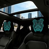 halpa Halloween-suojus-2/4 kpl fluoresoivia bulldog-päänsuojat autoon, trendikäs neonkallokuosi, personoitu auton sisustus, yleismalli, sopii päivittäisiin työmatkoihin, pitkän matkan ajoon, auton lepotuoliin