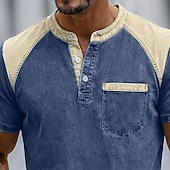 cheap Casual Henley Tee-Men's T Shirt Henley Shirt 100% Cotton Acid Wash Shirt Tee Top Short Sleeve Plain Vintage Streetwear Casual Color Block Garment Dyed Raglan Sleeves Henley Casual Home Street Fall &amp; Winter Summer
