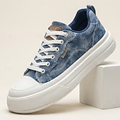 cheap Casual Lace-Up Shoes-Men's Blue Denim Sneakers – Lightweight Lace-Up Casual Shoes, Breathable Comfort Footwear for Travel, Weekend Leisure and Everyday Wear