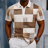cheap Men's Geometric Polo-Men's Color Block Geometic Polo Shirts Short Sleeve Polo Shirts Collared Shirts Business Casual Athleisure 3D Print Buttons Breathable Mesh Spring &amp; Summer Brown 1 Brown 2 Brown 3