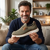 economico Scarpe Casual con Lacci-mocassini da uomo color kaki, scarpe casual traspiranti in maglia, scarpe comode e leggere per guidare, viaggiare e per l'uso quotidiano.