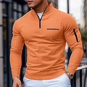 economico Polo Classico da Uomo-Per uomo Magliette Polo a Nido d'Ape Testurizzato Sport &amp; Outdoor Abbigliamento quotidiano Zip a un quarto Manica Lunga Moda Confortevole Blocco di colori Con zip Tasca Primavera &amp; Autunno
