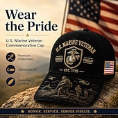 economico 250° Anniversario degli Stati Uniti-Cappellino da baseball per veterani dei Marines statunitensi, cappello militare ricamato con toppa della bandiera americana, cappellino trucker patriottico regolabile per veterani, per tutti i giorni,