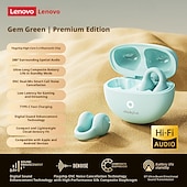billiga TWS helt trådlösa hörlurar-Lenovo ThinkPlus öppna öronhörlurar, Bluetooth 5.4 luftledningshörlurar med clip-on-funktion, 360 AC HiFi-stereo trådlösa hörlurar med brusreducerande mikrofon, 24 timmars batteritid för sport,