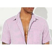 economico camicia da uomo con bottoni-Da uomo Camicia Camicia casual Camicia di Seersucker Camicia con Bottoni Blu Rosa Manica Corta A righe Colletto Colletto a Camicia Casuale Quotidiano Patchwork Abbigliamento Elegante Moda Casual