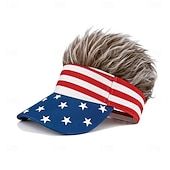  Perruque-chapeau drapeau américain, casquette patriotique à visière commémorative du 250e anniversaire des États-Unis avec cheveux hérissés, chapeau rouge, blanc et bleu pour la fête nationale