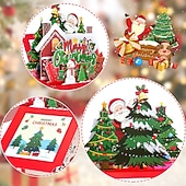  3D-Pop-up-Weihnachtskarte in einer Schachtel, Weihnachtsmann &Weihnachtskarte mit Schneemanndorf, einzigartiges handgefertigtes Geschenk für Kinder, Freunde und Familie, festliche Tischdekoration mit