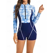 Χαμηλού Κόστους Rash Guards One Pieces-Γυναικεία Προστατευτικά Μαγιό Ολόσωμα κομμάτια Εκτυπωμένο Κουμπώσου Πολύ Ελαφρύ (UL) Προστασία UV Ελαστικό Μακρυμάνικο Μαγιό Σέρφινγκ Ψαροντούφεκο Άνοιξη