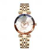 economico Orologi al quarzo-Orologio di lusso da donna, elegante quadrante sfaccettato verde smeraldo con bracciale a maglie in acciaio inossidabile color oro rosa, orologio da polso al quarzo alla moda per signore, dettagli in