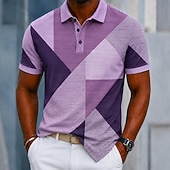 cheap Men's Geometric Polo-Men's Color Block Geometic Polo Shirts Short Sleeve Polo Shirts Collared Shirts Casual Athleisure Daily Wear 3D Print Buttons Breathable Mesh Spring &amp; Summer Blue Purple Brown