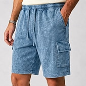 preiswerte Lässige Shorts-Herren-Cargoshorts mit Acid-Wash-Effekt – elastischer Bund mit Kordelzug – blau