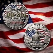  DD-214 Veteran Pride Challenge Coin, 250 Years of American History Commemorative Coin, Veteran Appreciation Collectible Coin, Earned Not Given Patriotic Military Gift