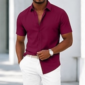 economico camicie da uomo no stiro-Per uomo Camicia Camicia elegante Camicia non stiro Camicia con Bottoni Semplice Casuale Quotidiano Bianco Blu chiaro Nero Rosa Manica Corta Collo ripiegato Estate Primavera Abbigliamento Classico