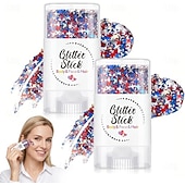  Stick glitterato patriottico per il corpo del 4 luglio, 1/2 stick glitterato rosso, bianco e blu per il viso, glitter impermeabile per il festival del 4 luglio per corpo, capelli e viso, glitter